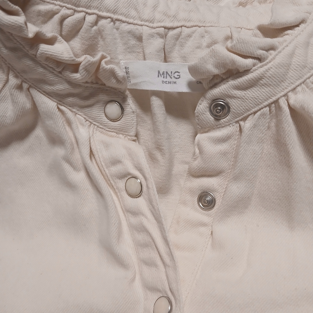 Mango Denim‎ Cream Button-Up Blouse Sz L - Picture 6 of 7
